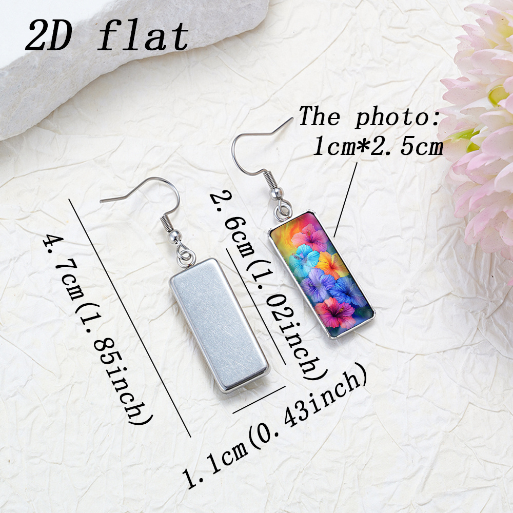 Women's 2D Flat Rainbow Hibiscus Flower Glass Cabochon Earrings